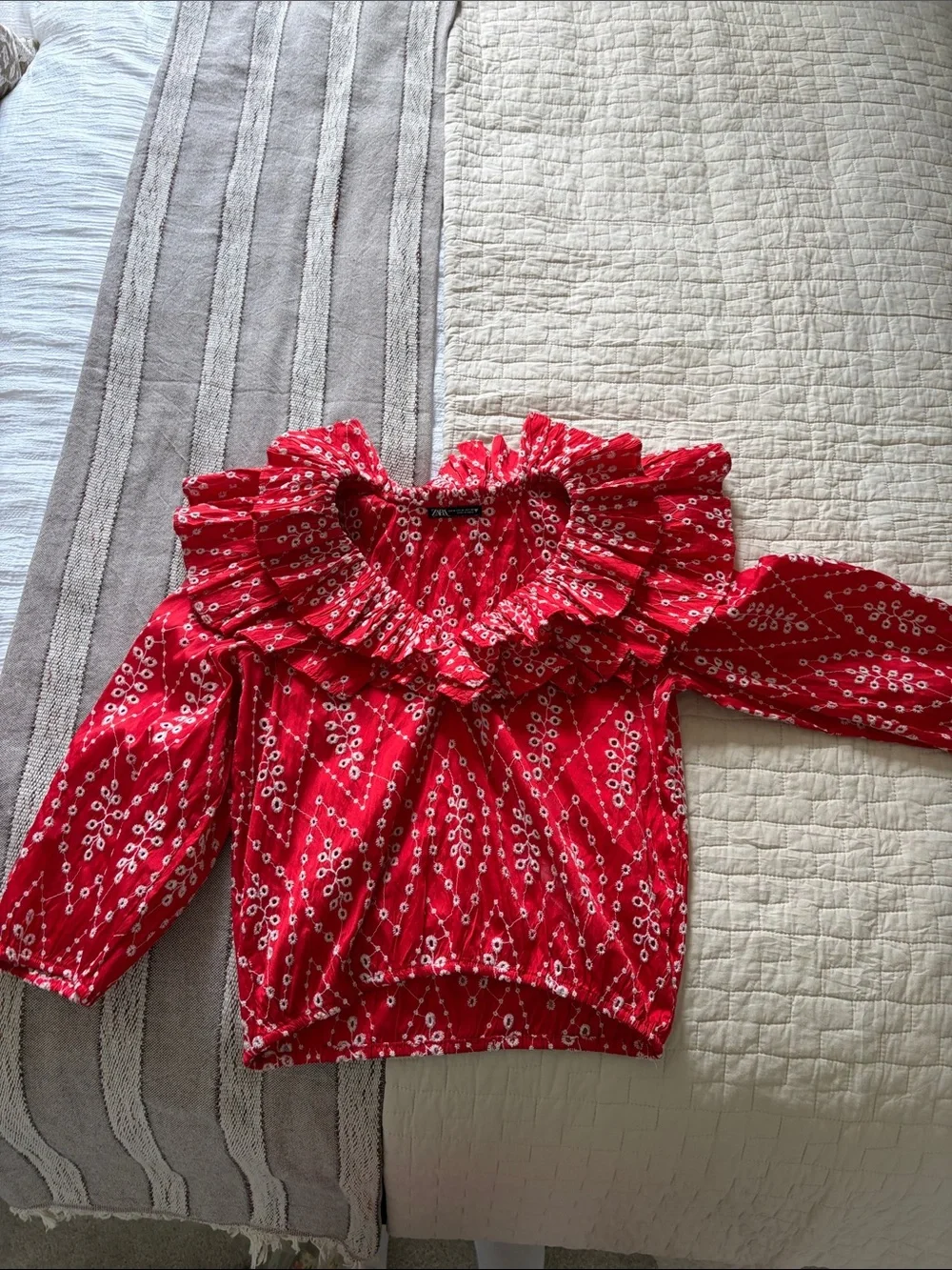 Zara Bloggers Fav - Red Ruffle-Trim Blouse - Casual Top - Picture 3 of 5